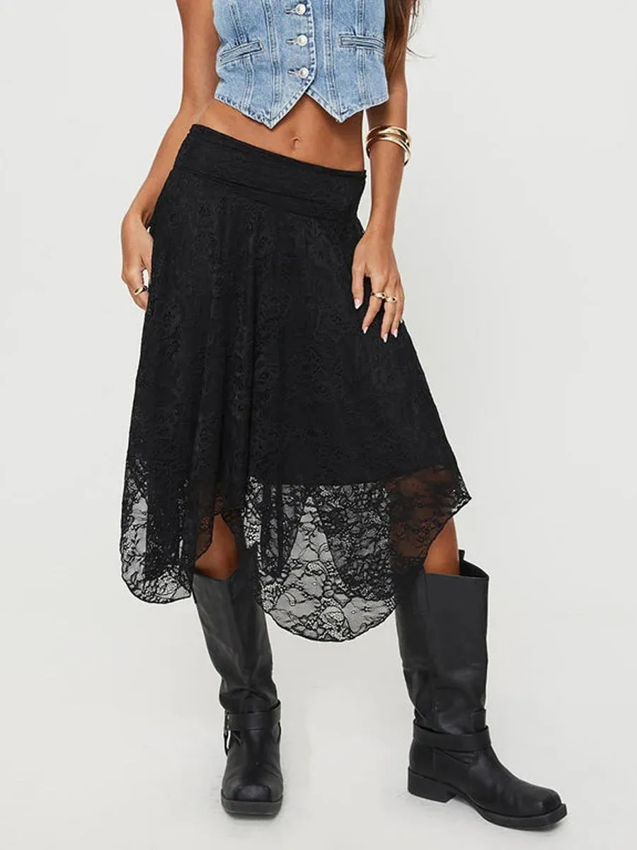 Blue Harriet Asymmetrical Lace Skirt