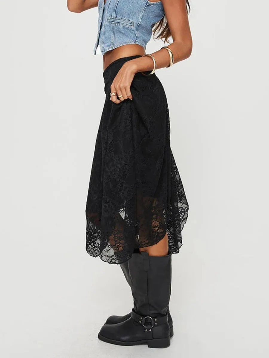 Blue Harriet Asymmetrical Lace Skirt