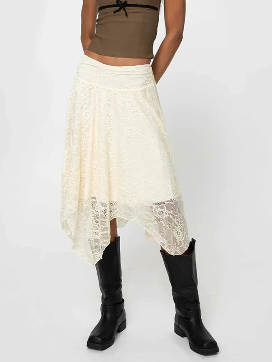 Blue Harriet Asymmetrical Lace Skirt