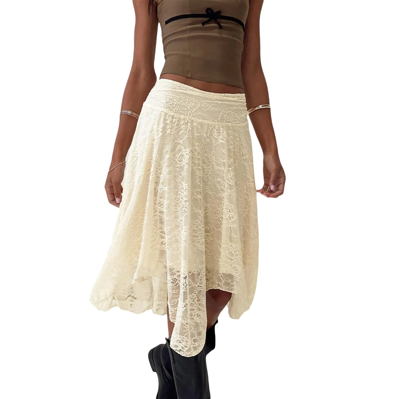 Blue Harriet Asymmetrical Lace Skirt