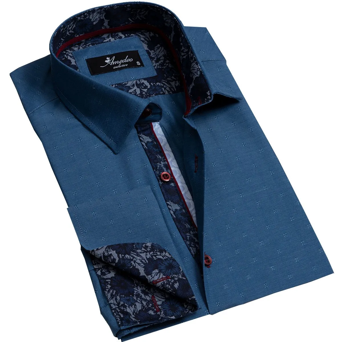 Blue Mens Slim Fit Designer French Cuff Shirt - Tailored Cotton Shirts