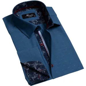 Blue Mens Slim Fit Designer French Cuff Shirt - Tailored Cotton Shirts