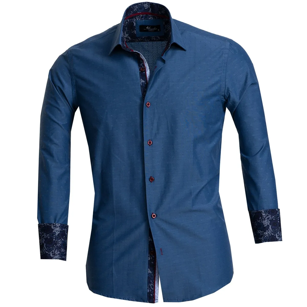 Blue Mens Slim Fit Designer French Cuff Shirt - Tailored Cotton Shirts