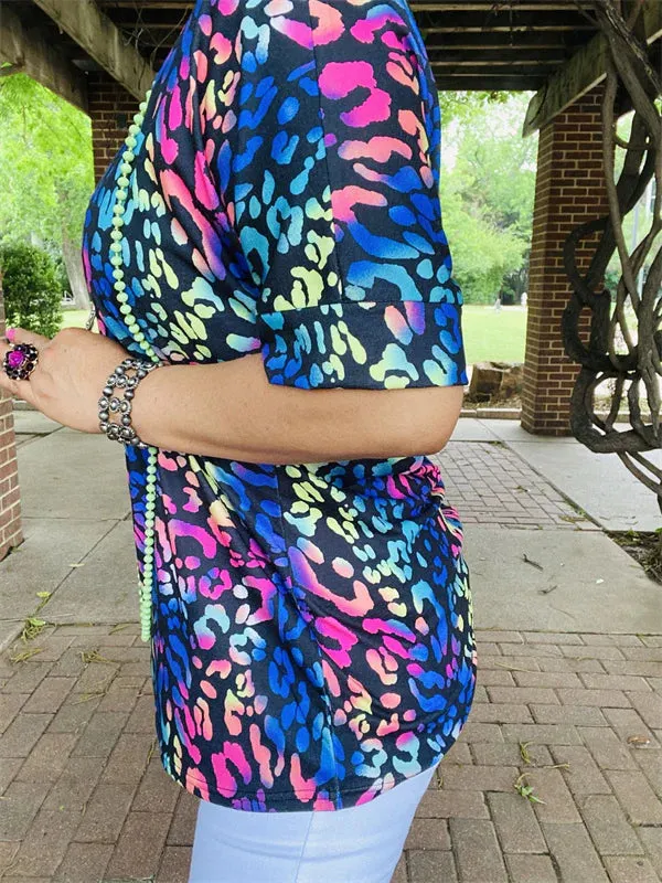 Blue, Multi, Leopard top