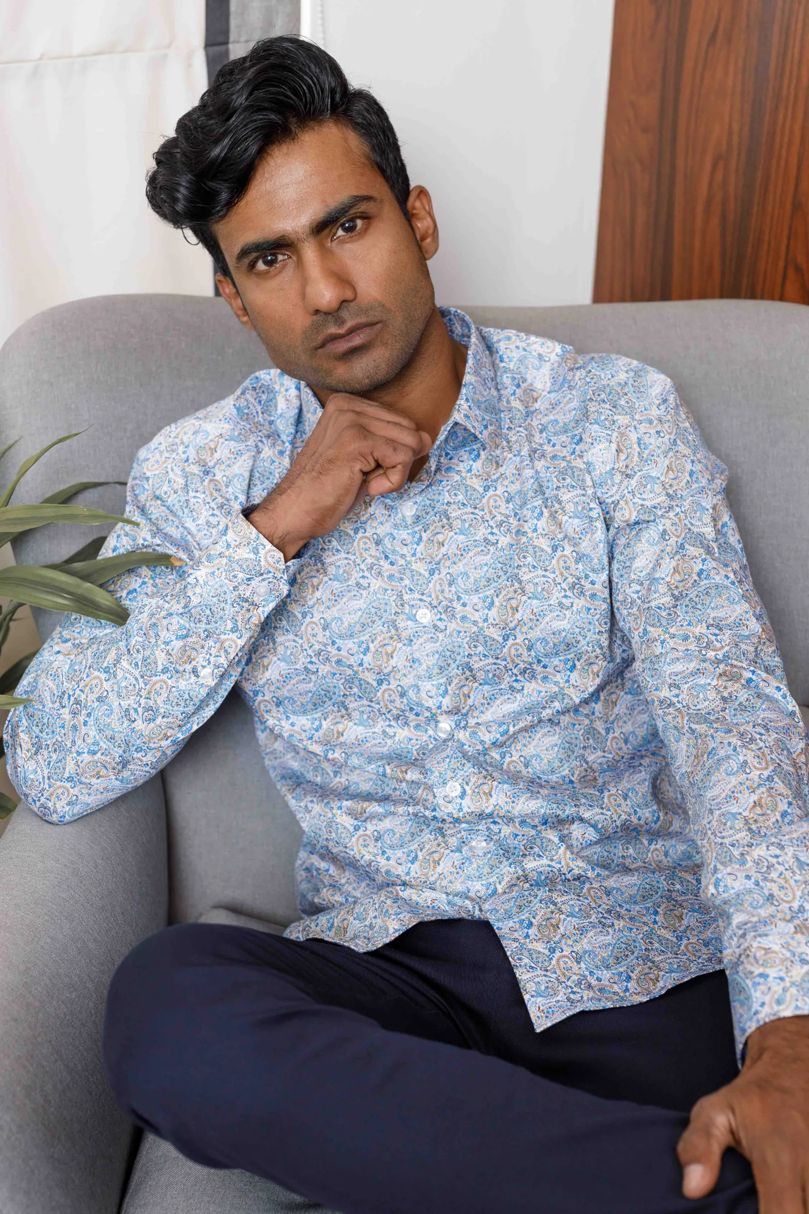 Blue Paisley Print Shirt