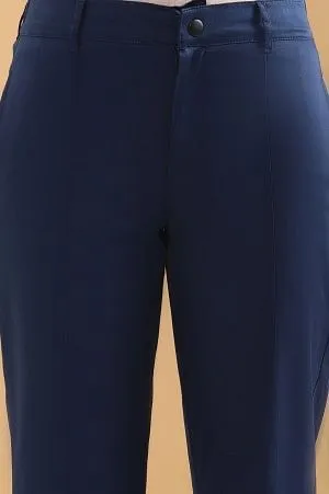Blue Pintuck Straight Fit Slim Pants