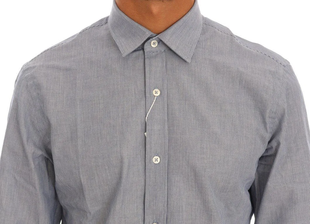 Blue Striped Cotton Slim Fit Dress Shirt