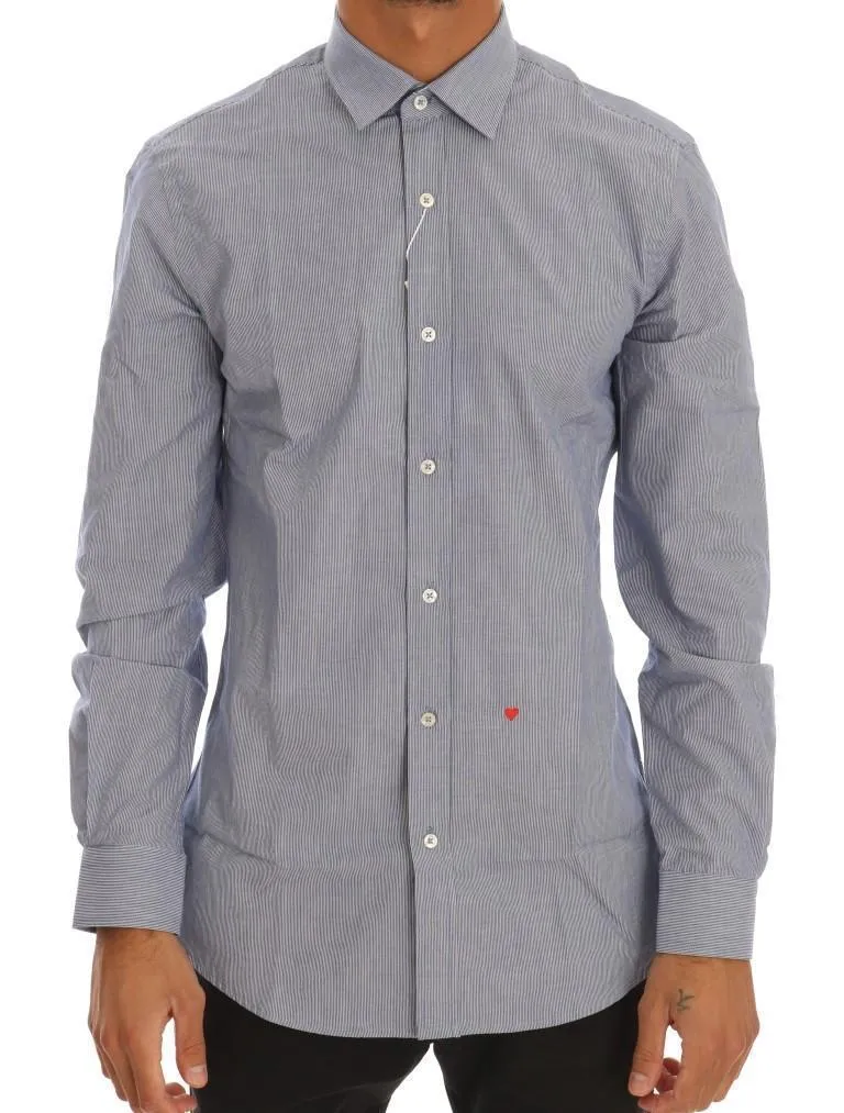 Blue Striped Cotton Slim Fit Dress Shirt