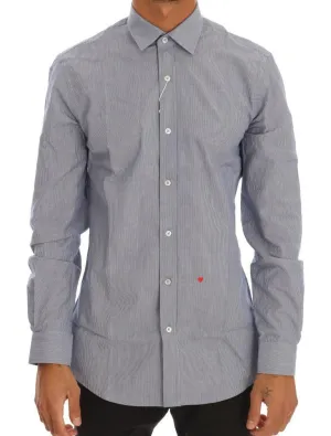Blue Striped Cotton Slim Fit Dress Shirt