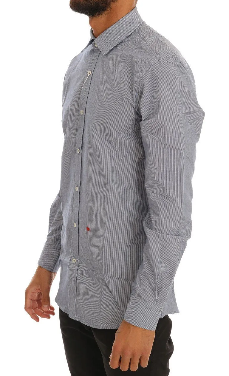Blue Striped Cotton Slim Fit Dress Shirt