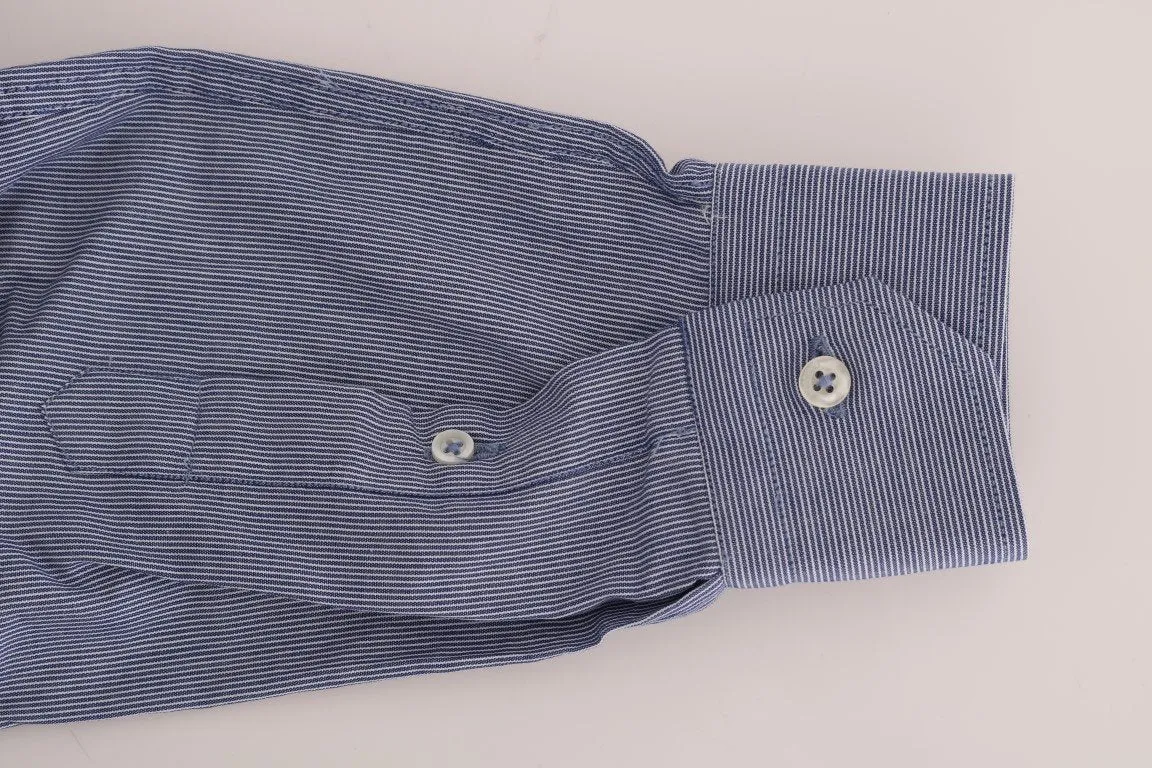 Blue Striped Cotton Slim Fit Dress Shirt
