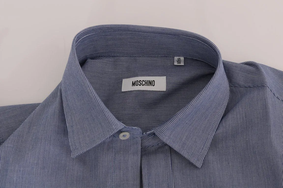Blue Striped Cotton Slim Fit Dress Shirt