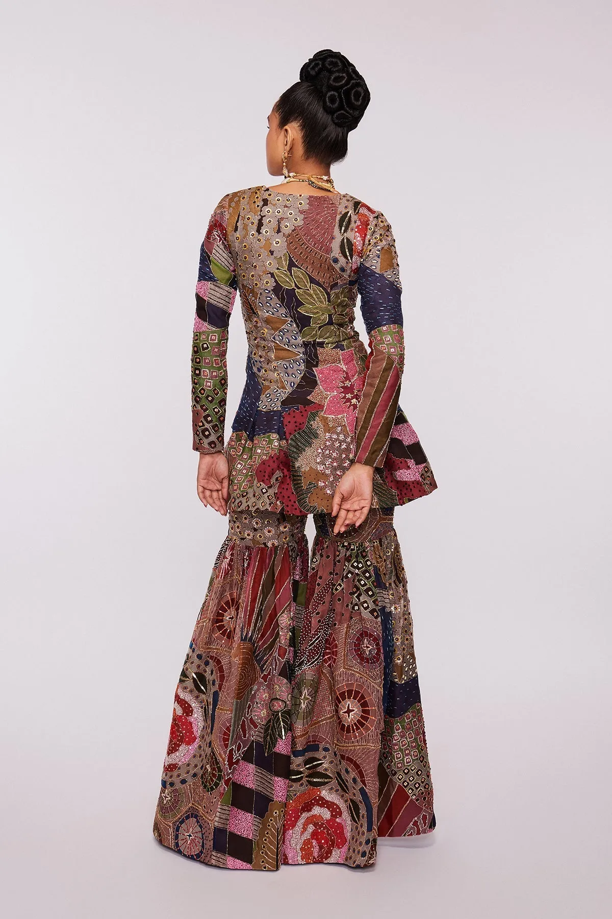 Blue Vase Divergence Organza Printed And Embellished Sharara Set With Dupatta