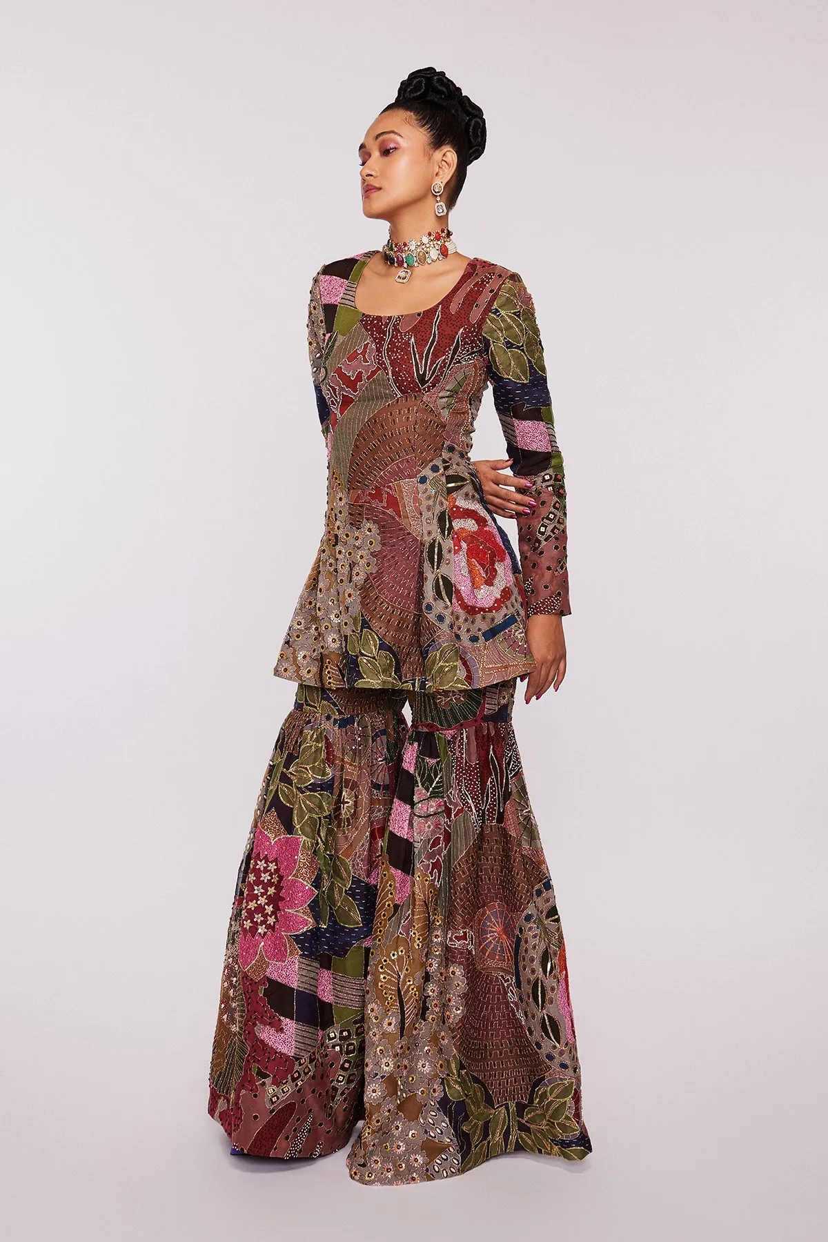 Blue Vase Divergence Organza Printed And Embellished Sharara Set With Dupatta