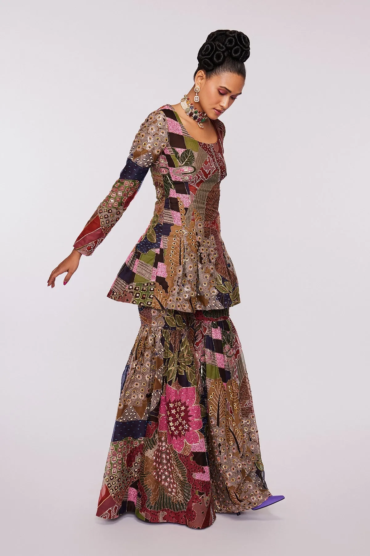 Blue Vase Divergence Organza Printed And Embellished Sharara Set With Dupatta