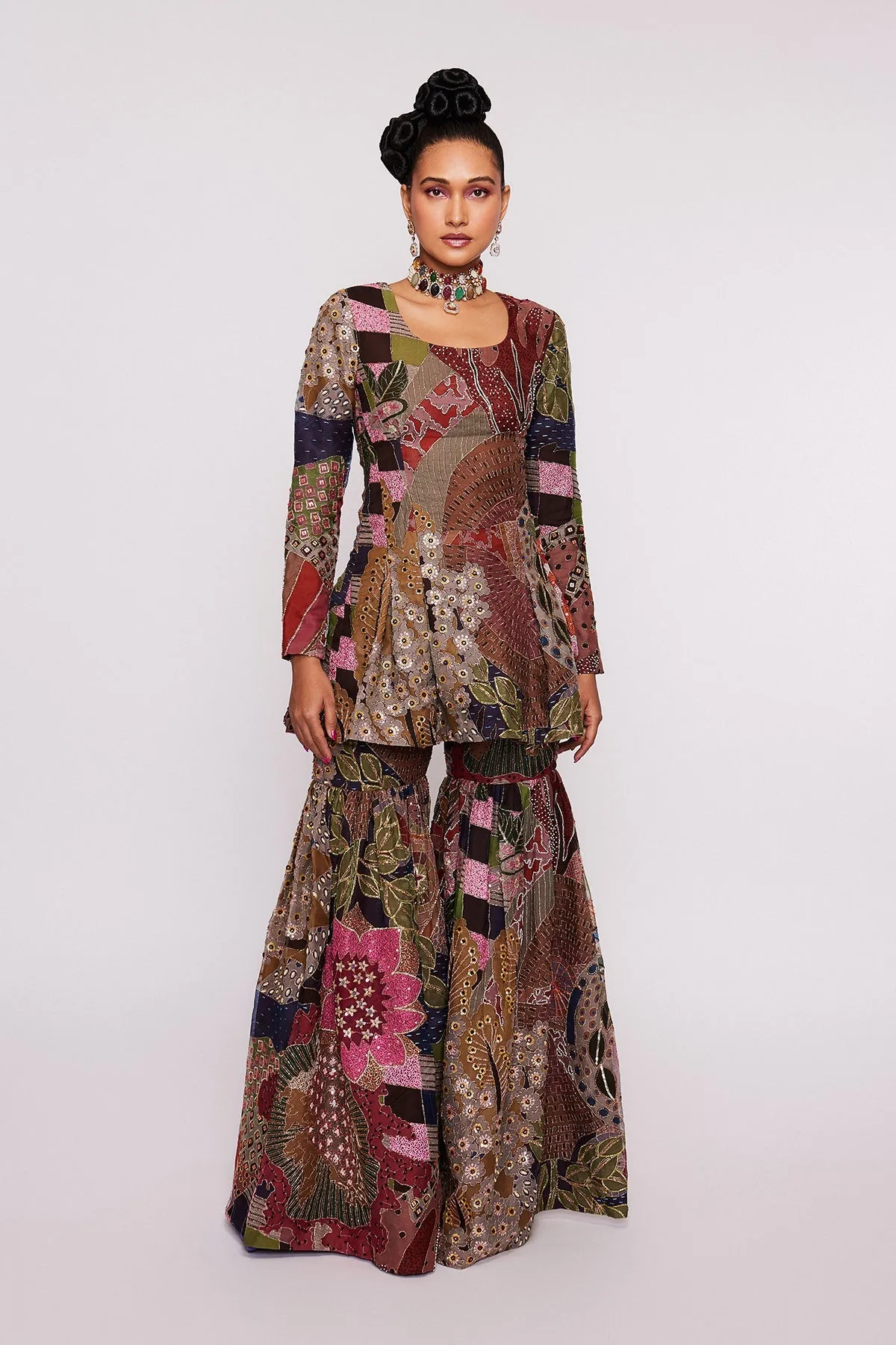 Blue Vase Divergence Organza Printed And Embellished Sharara Set With Dupatta