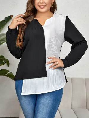 Bold Divide Asymmetrical Long Sleeve Plus Size Blouse
