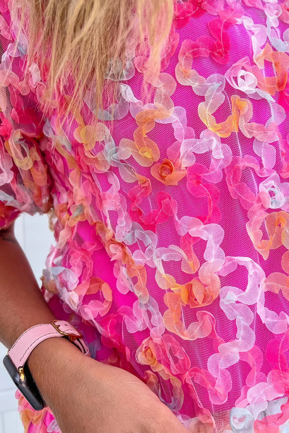 Bonbon Mesh Short Puff Sleeve Blouse