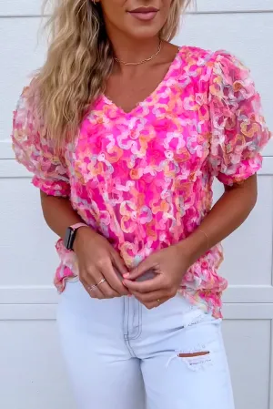 Bonbon Mesh Short Puff Sleeve Blouse