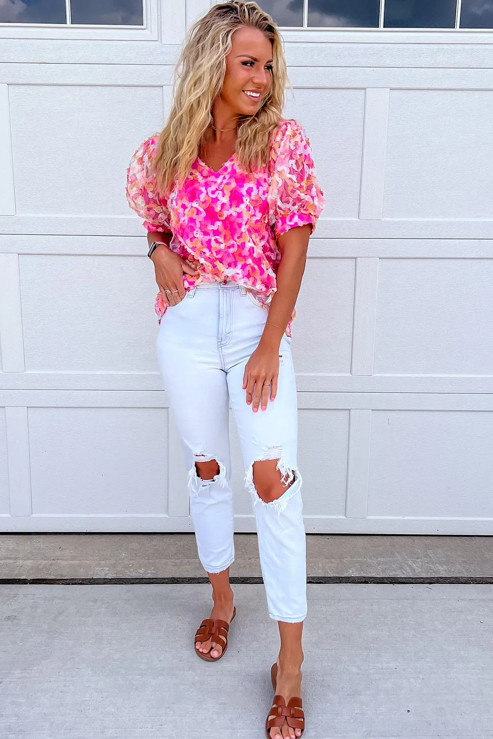 Bonbon Mesh Short Puff Sleeve Blouse