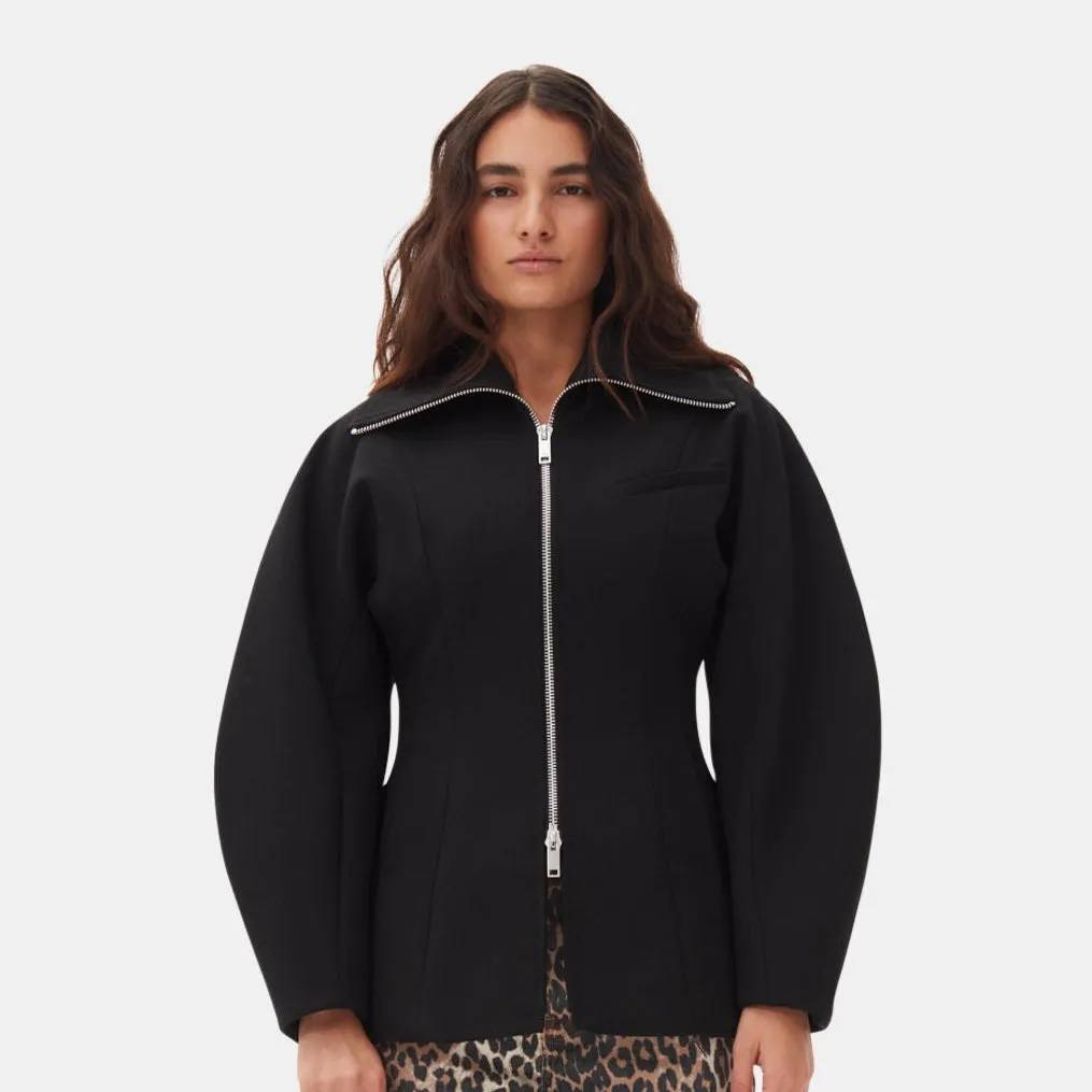 BONDED CREPE CURVE SLEEVE JACKET | BLACK