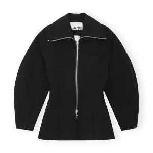 BONDED CREPE CURVE SLEEVE JACKET | BLACK