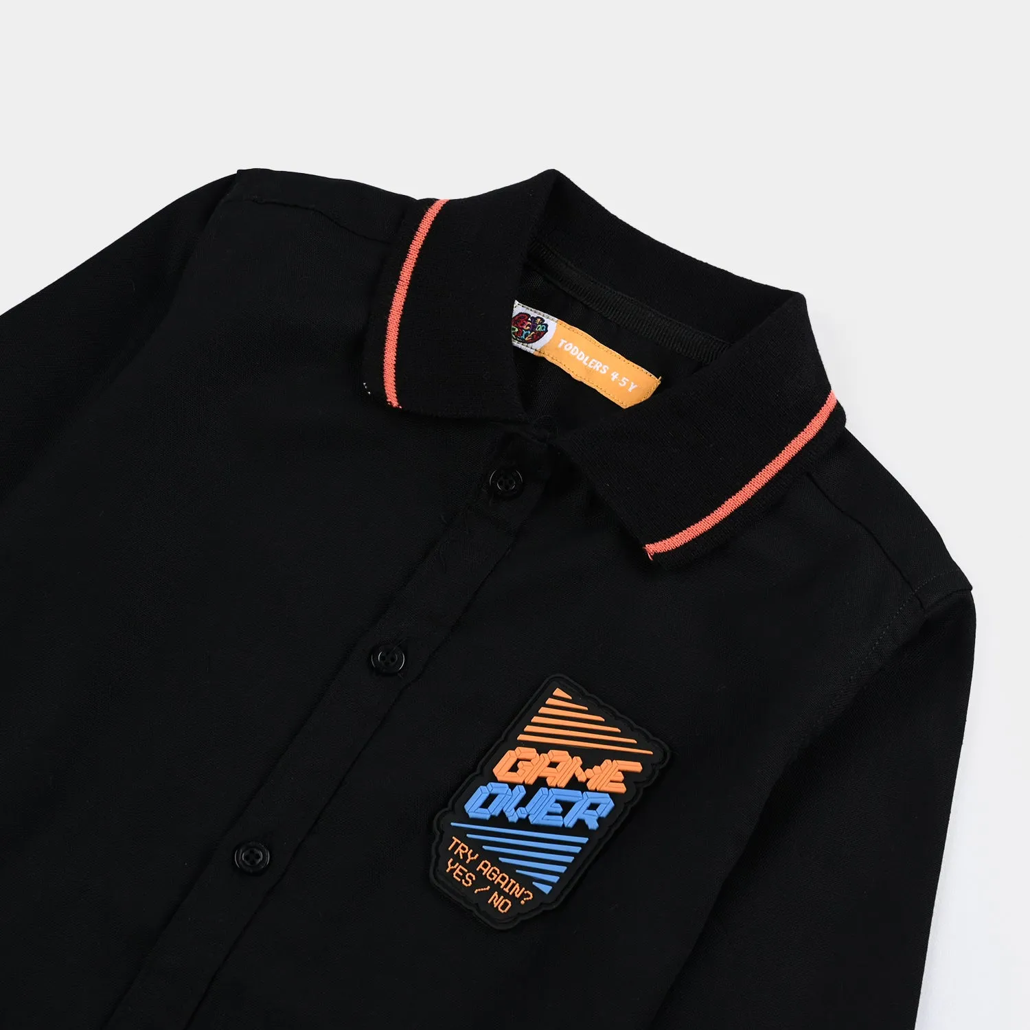 Boys Oxford Casual Shirt (Game Over)-BLACK