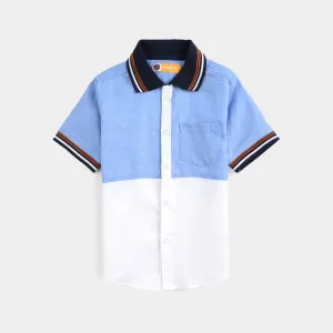 Boys Oxford Casual Shirt H/S (98)-White/Sky Blue