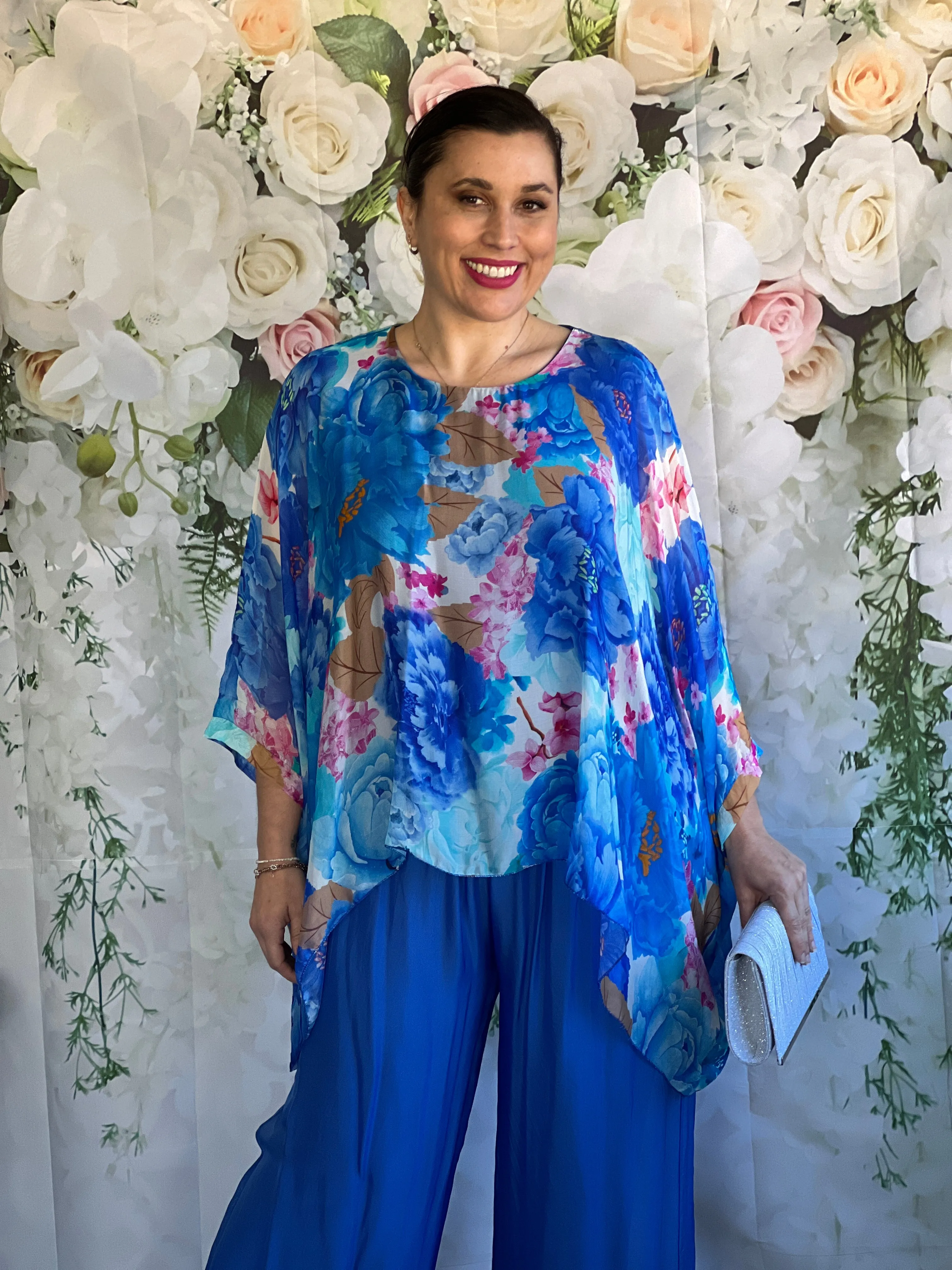Brax Blue Floral Silk Top