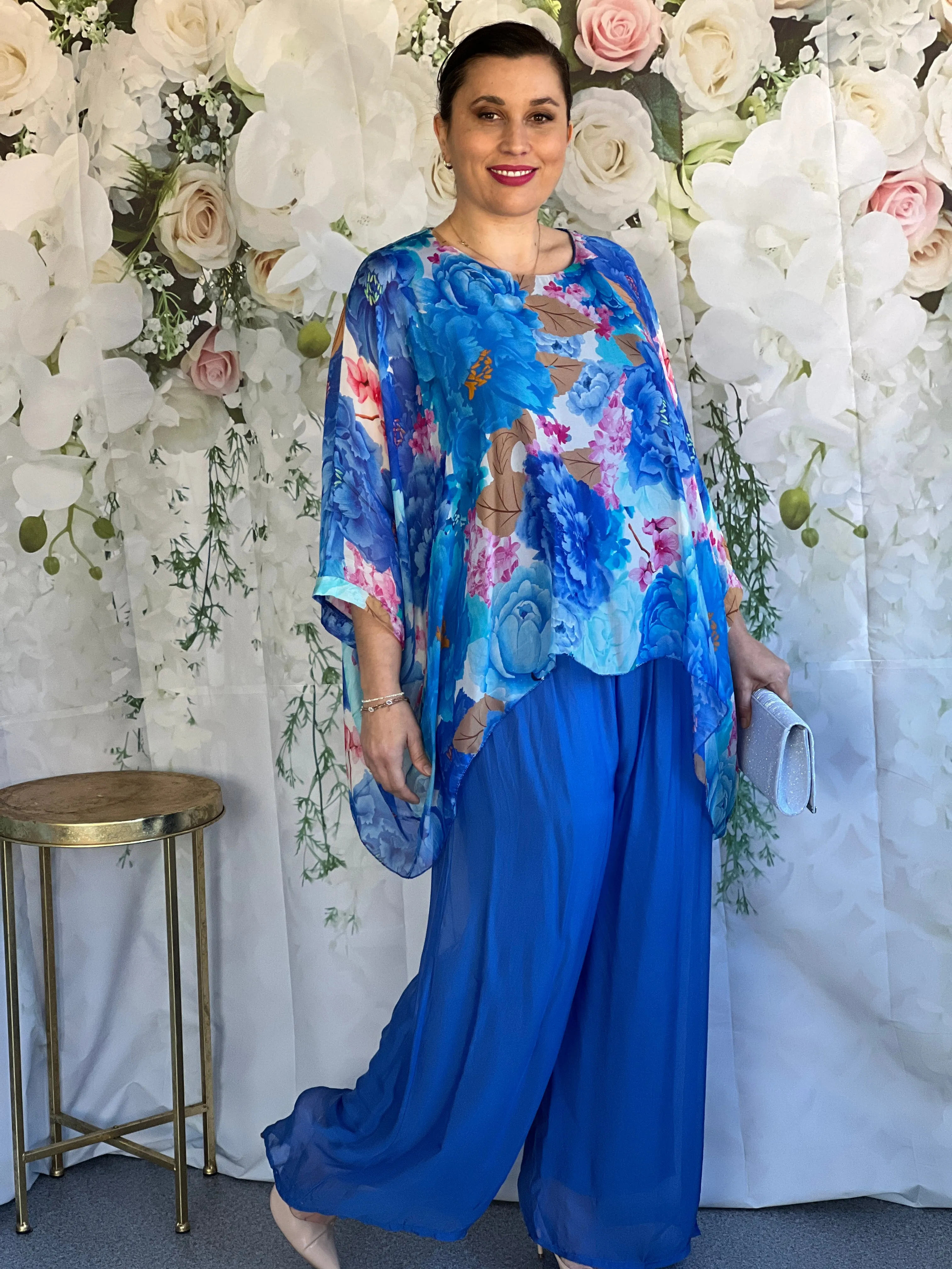 Brax Blue Floral Silk Top