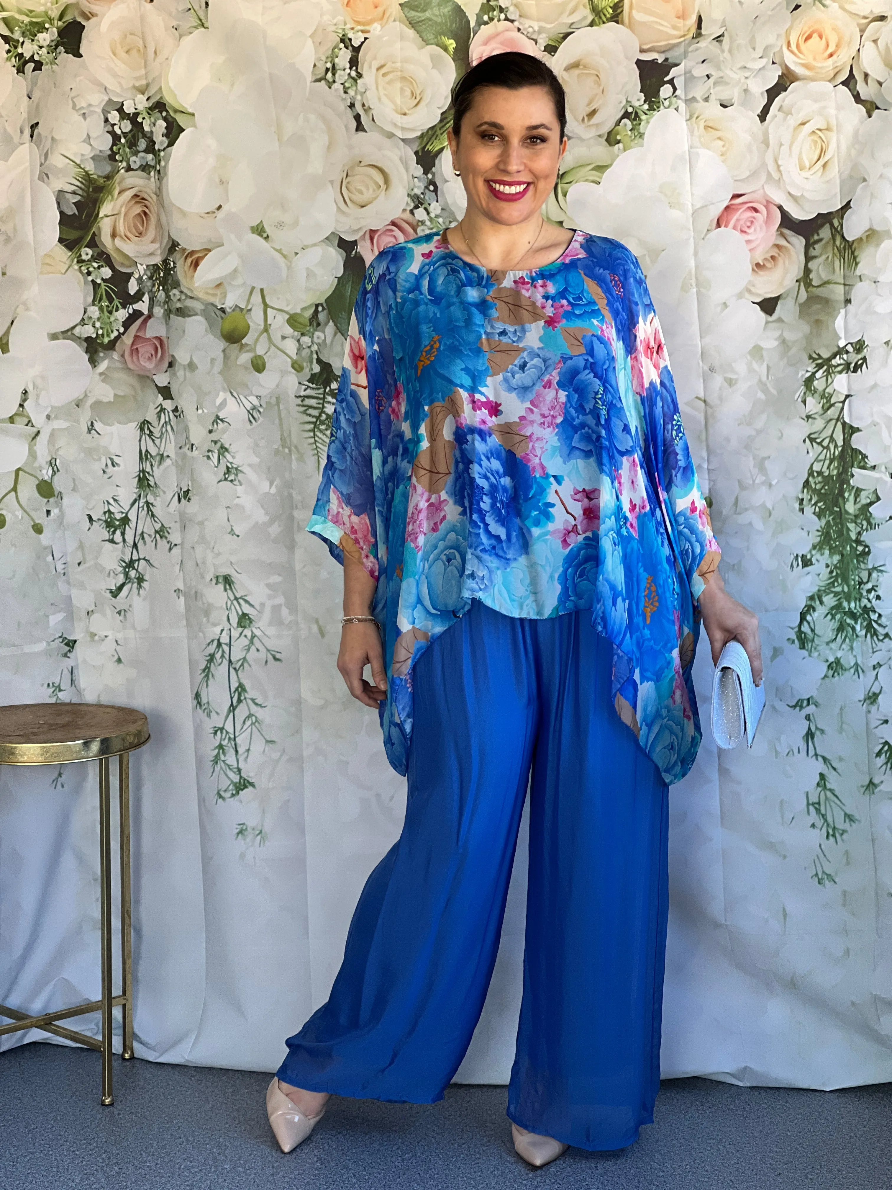 Brax Blue Floral Silk Top