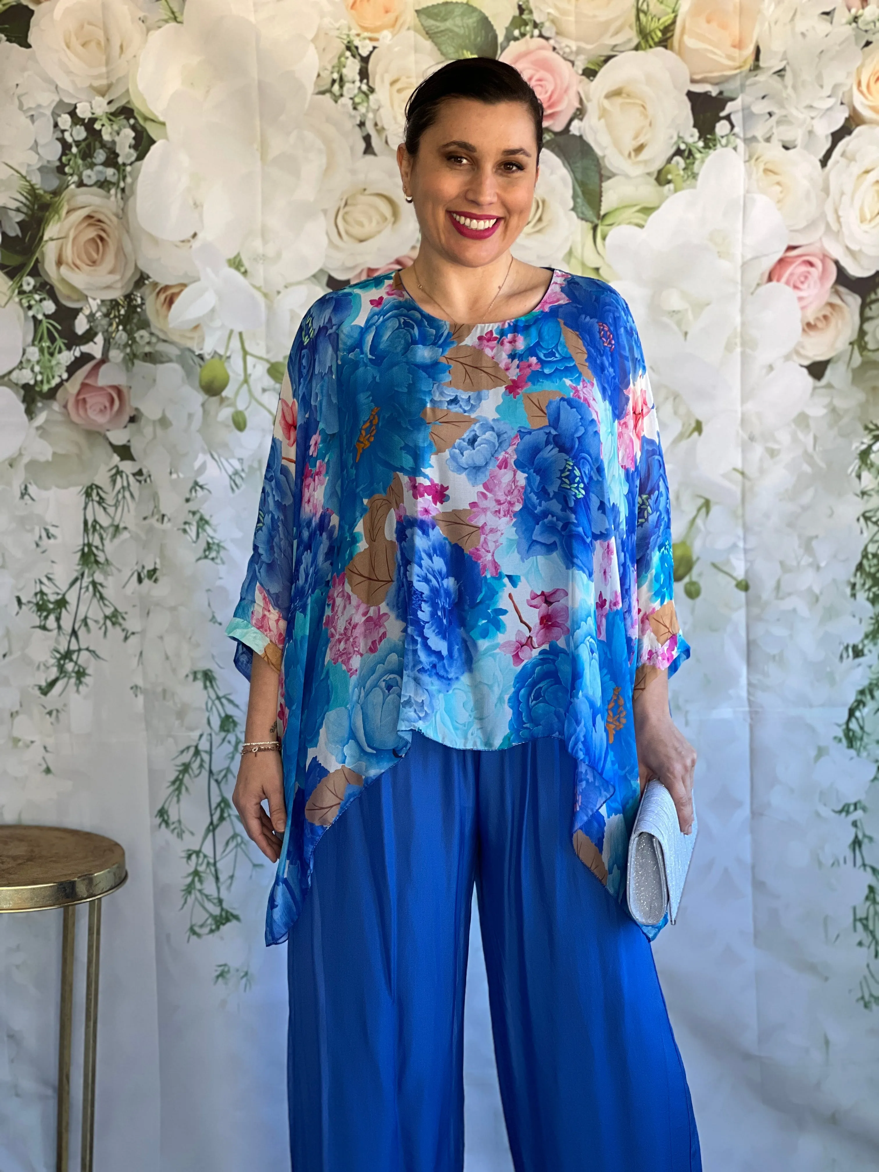 Brax Blue Floral Silk Top