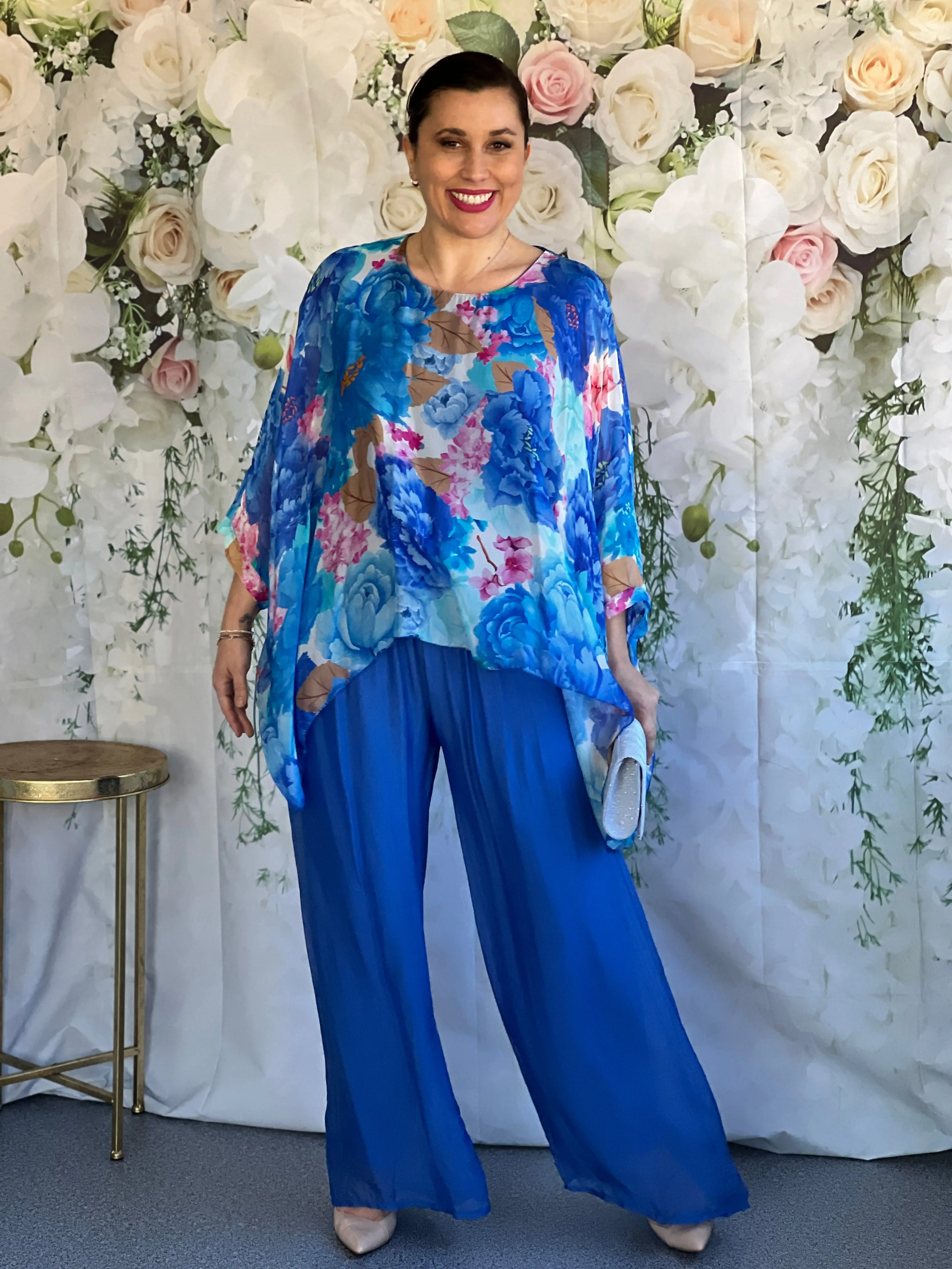 Brax Blue Floral Silk Top