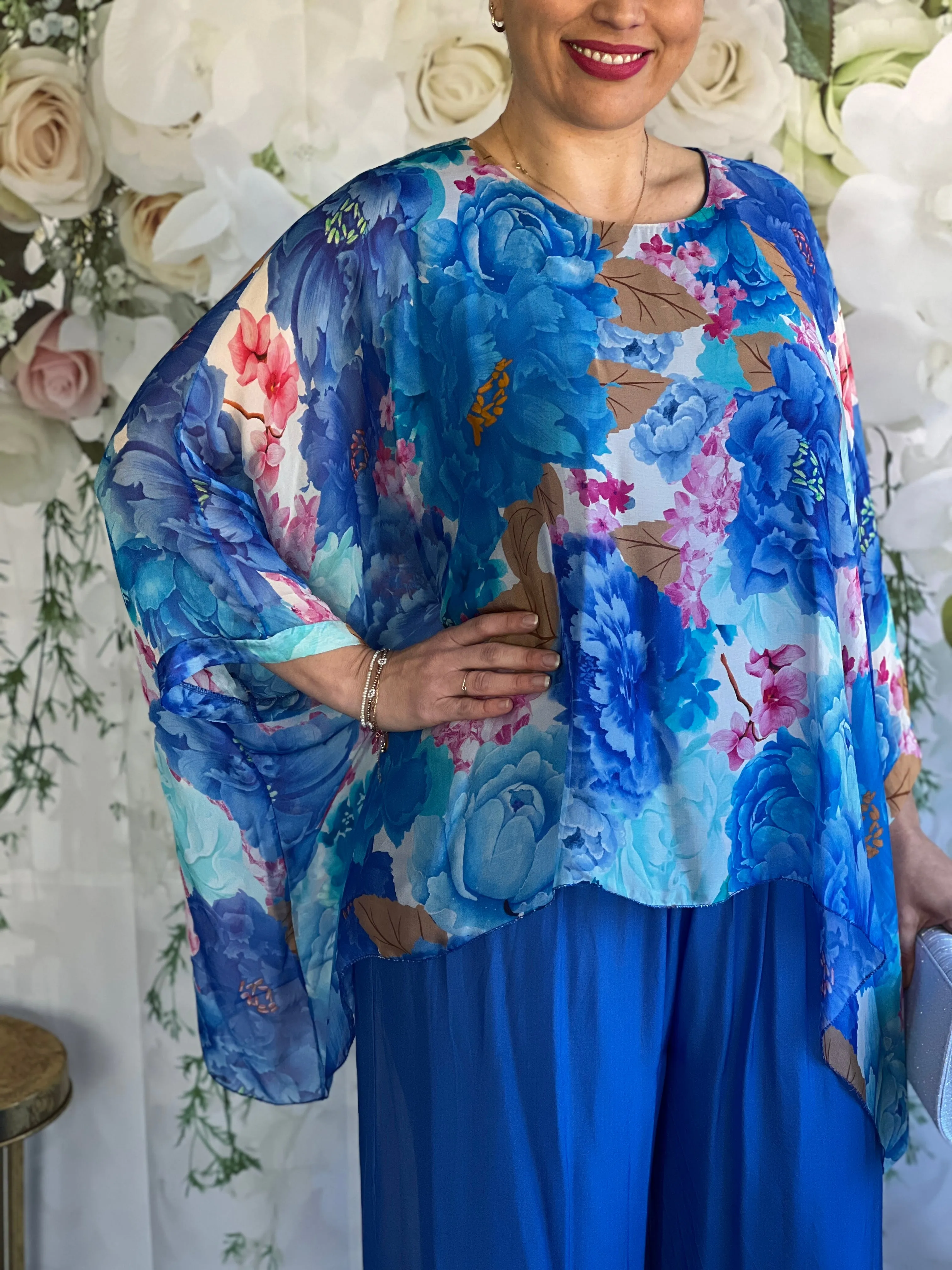 Brax Blue Floral Silk Top