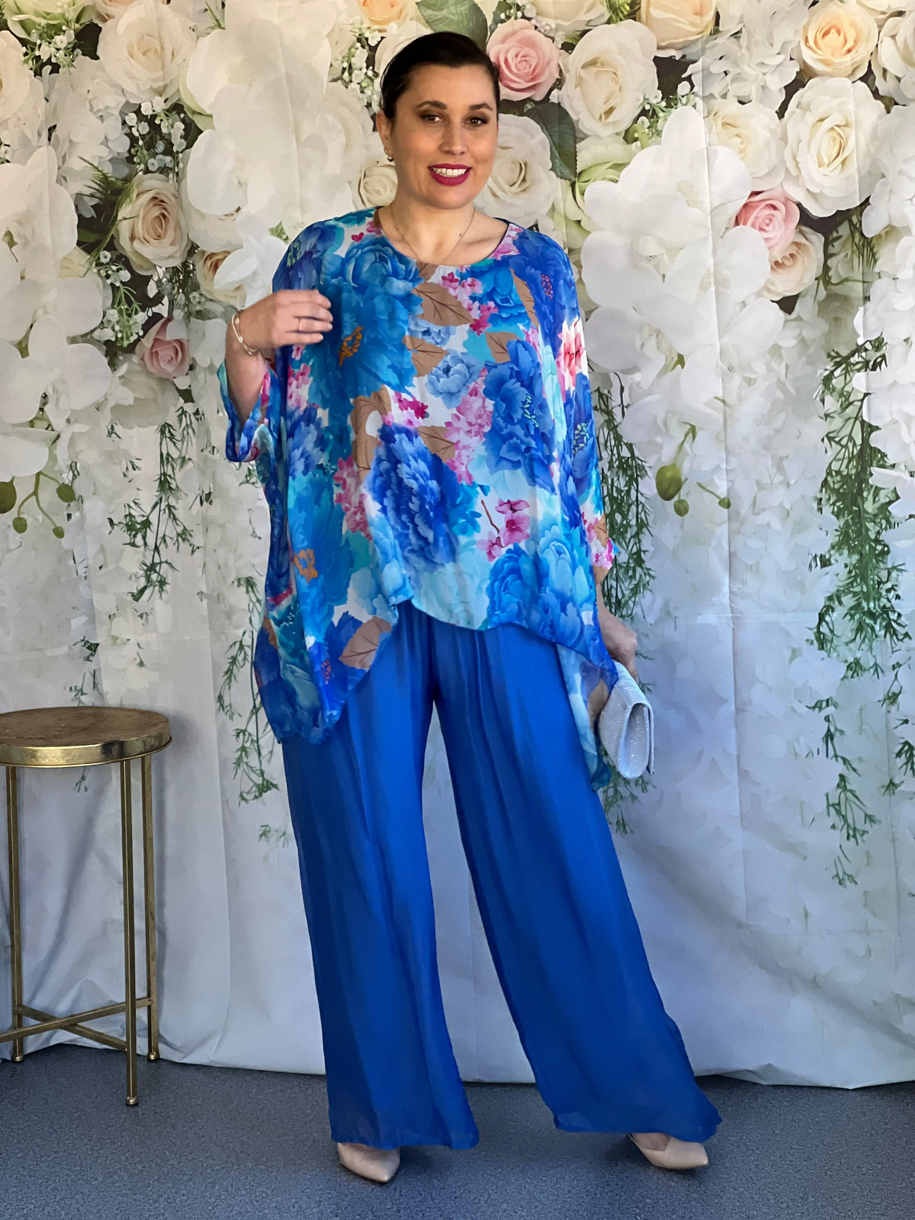 Brax Blue Floral Silk Top