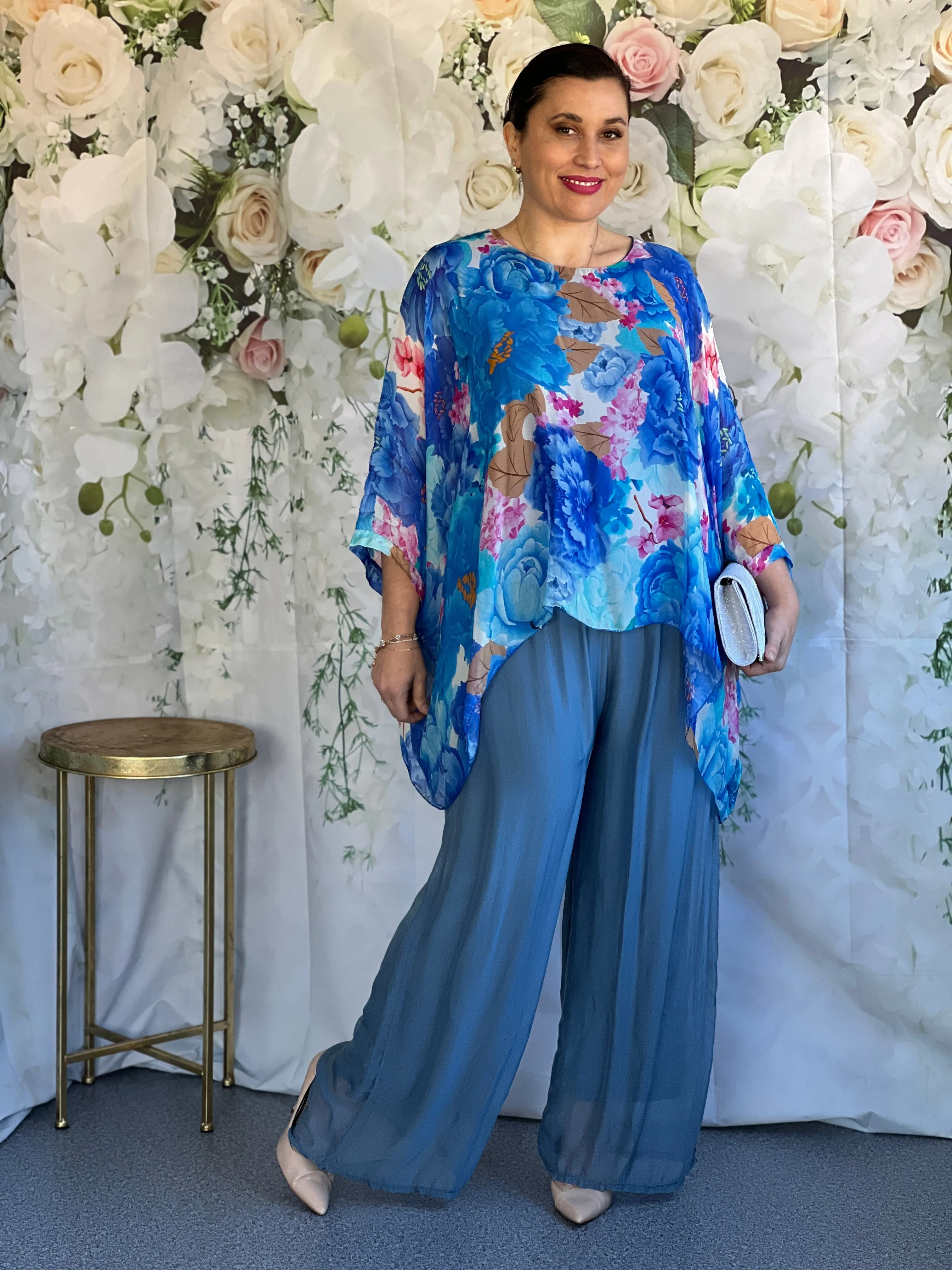 Brax Blue Floral Silk Top