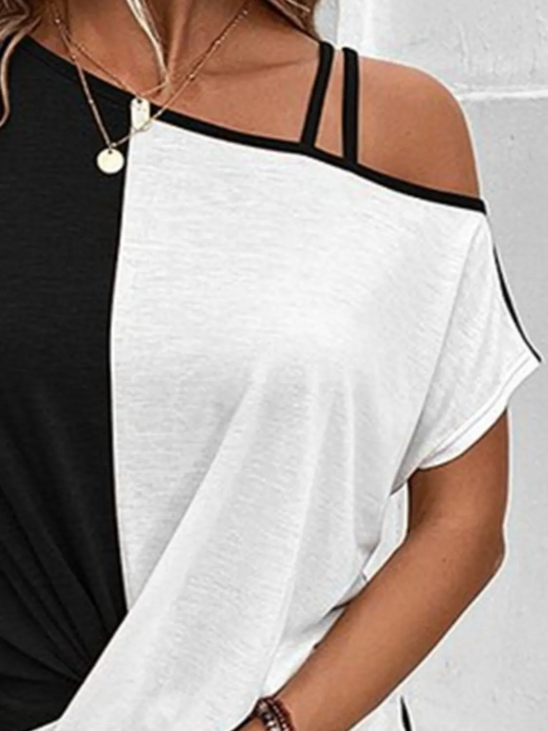 Brea Contrast Asymmetrical Neck Short Sleeve T-Shirt