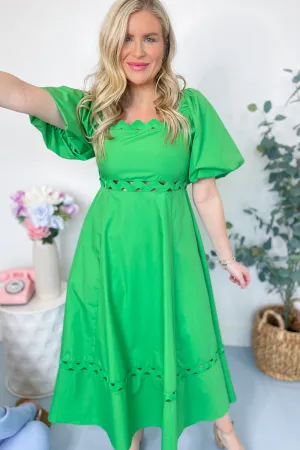 Brennley Puff Sleeve Ric Rac Trim Midi Dress