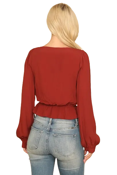 Brick Puff Sleeve Elastic Ruffle Waist Crop Top - Pack of 5