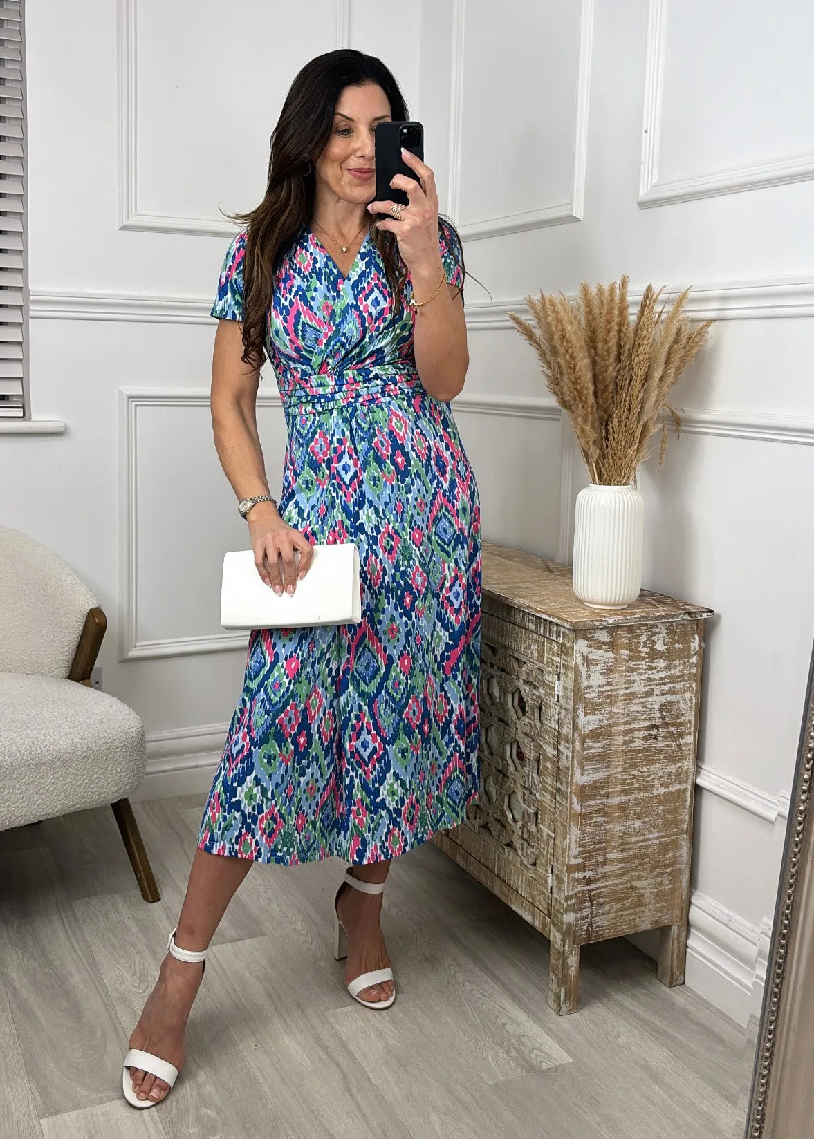 Bristol Blue Ikat Print Midi Dress