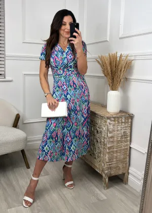 Bristol Blue Ikat Print Midi Dress