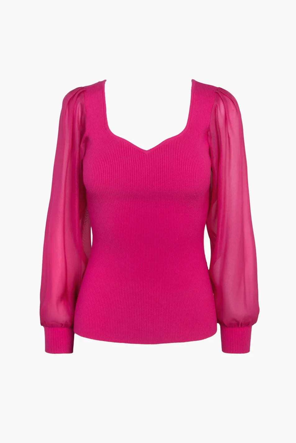 Britt Sheer Sleeve Ribbed Knit Top