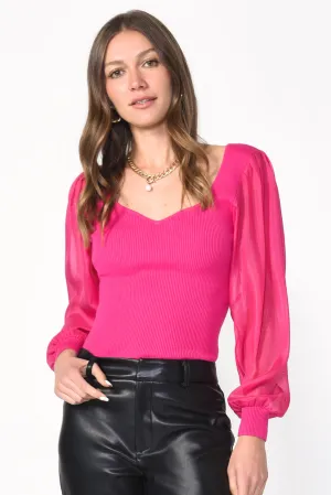 Britt Sheer Sleeve Ribbed Knit Top