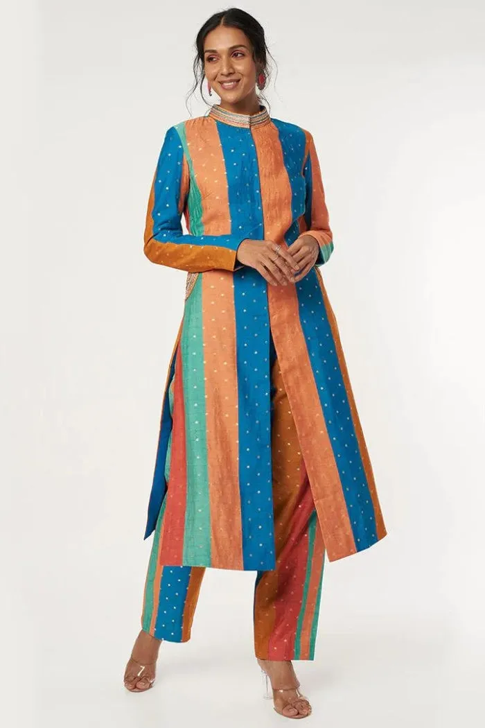 BROCADE SHERWANI KURTA WITH BROCADE STRIPE PANTS