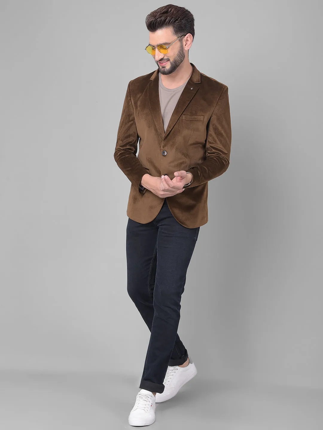 Brown Single Breasted Corduroy Blazer