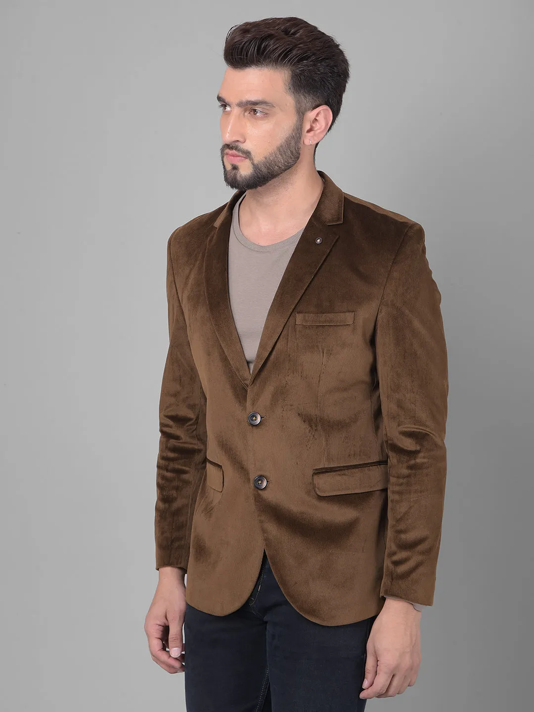 Brown Single Breasted Corduroy Blazer