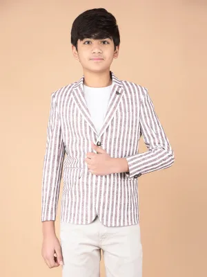 Brown Vertical Stripes Single Breasted Blazer