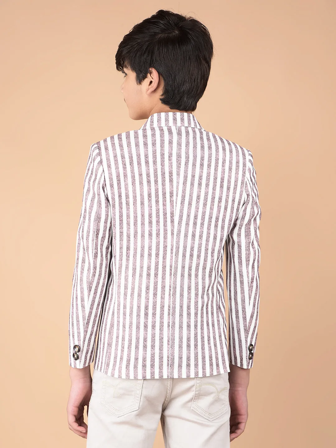 Brown Vertical Stripes Single Breasted Blazer