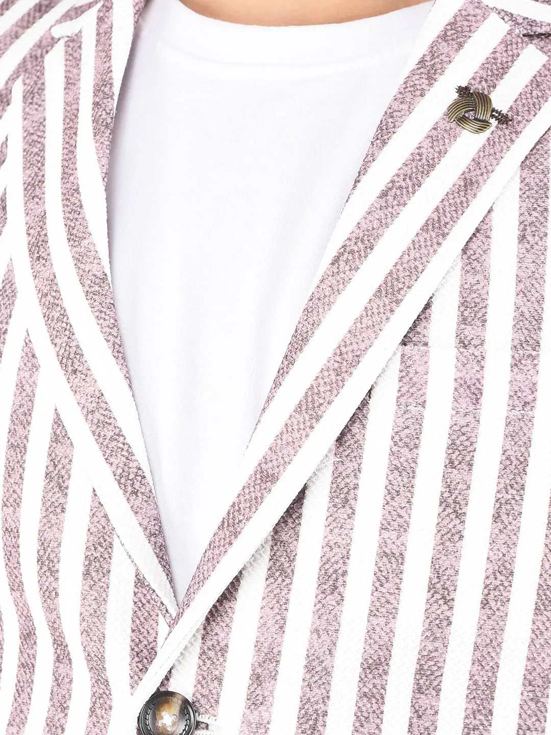 Brown Vertical Stripes Single Breasted Blazer