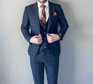 Brown&Navy Windowspane Slim fit 3-piece suit